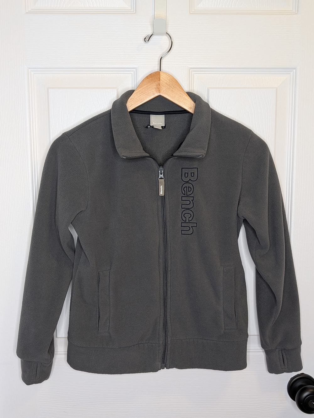 Bench Boys Grey Full-Zip Fleece Jacket Logo Graphic Kids Size 9-10 Cozy